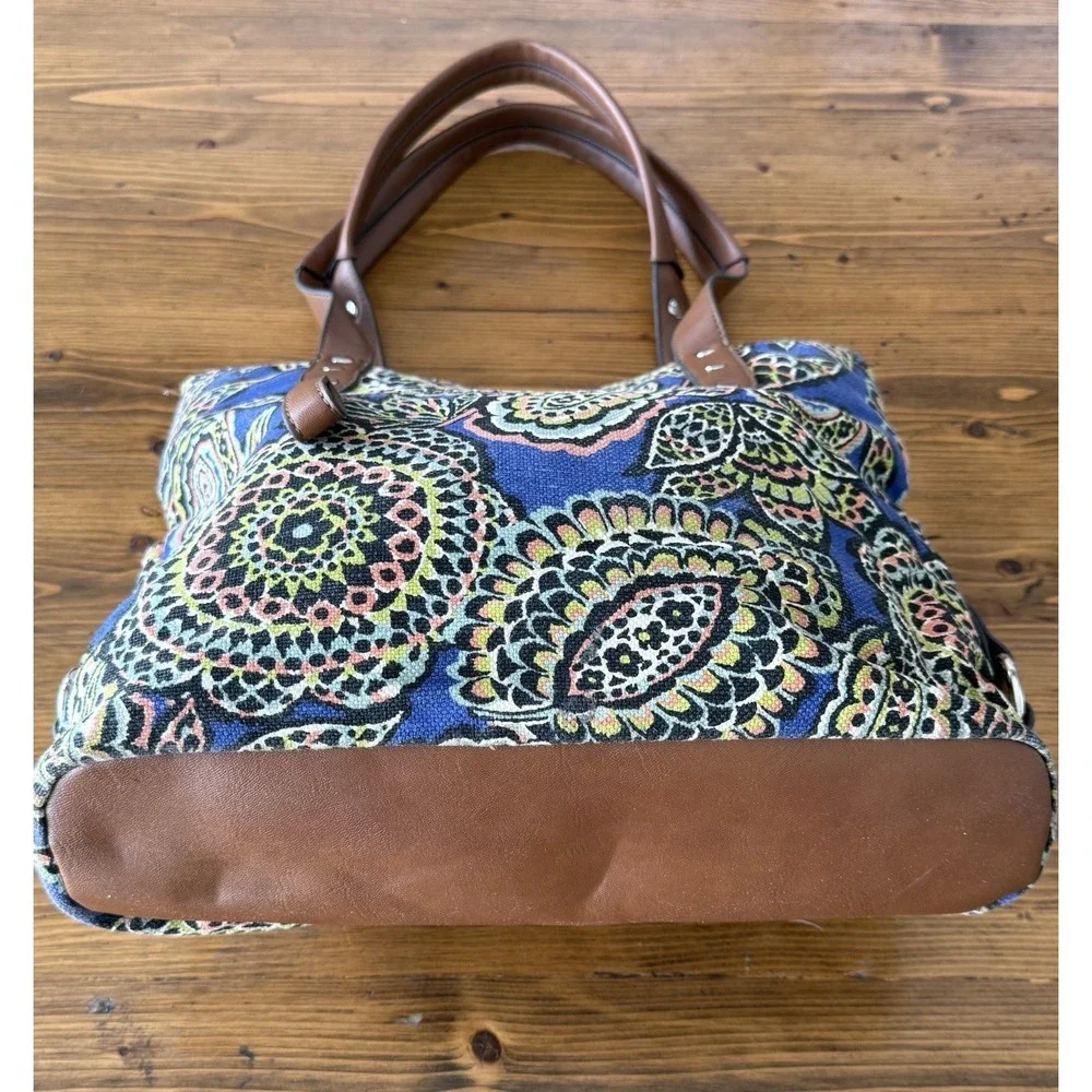 Vintage Relic Purse Tote Blue & Brown Canvas Bohemian Geometric